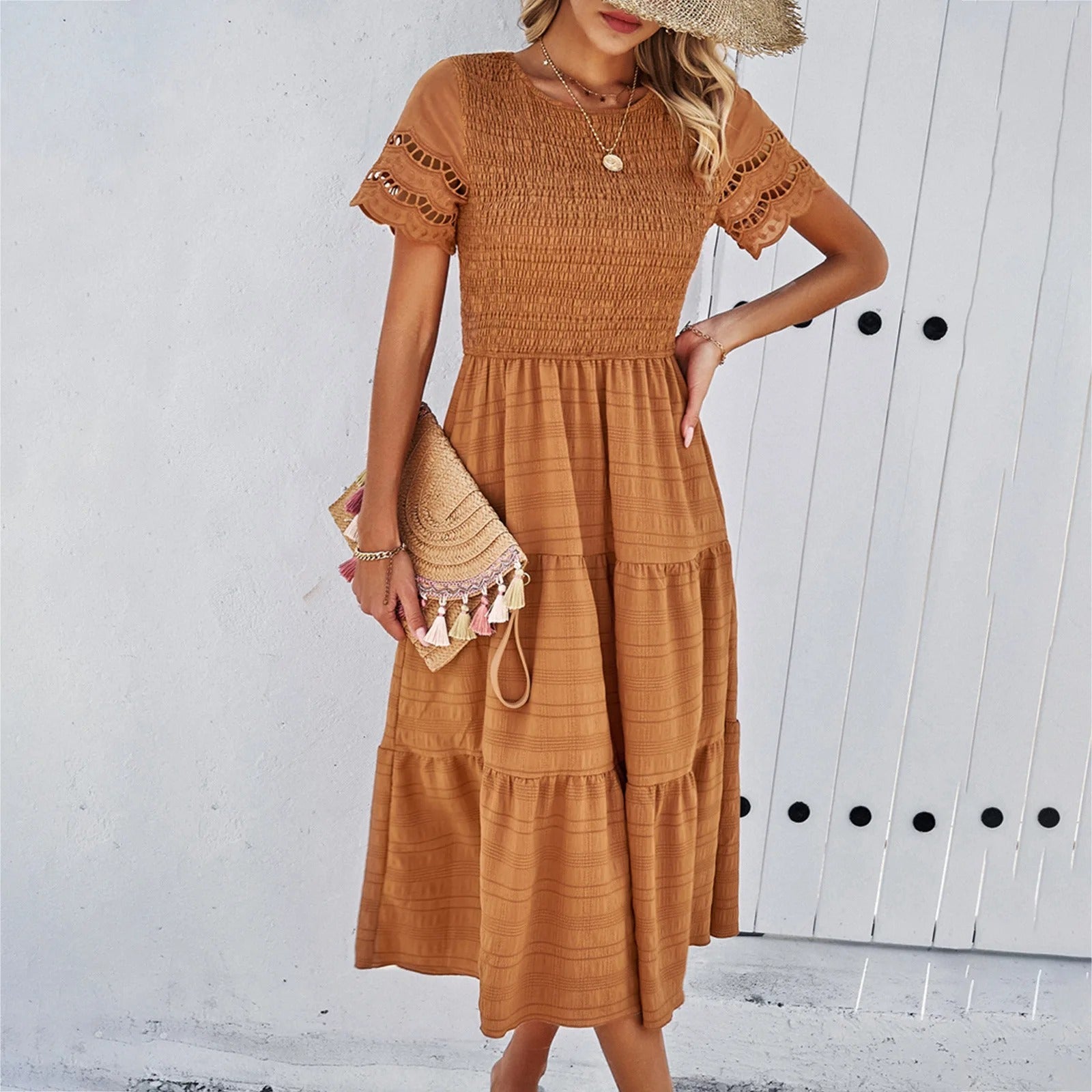 Women's Eyelet Smocked Tiered Mini Dress - Casual Summer Style-81836-8d37f9fc-261e-44f4-a6d1-756b80dac6b3