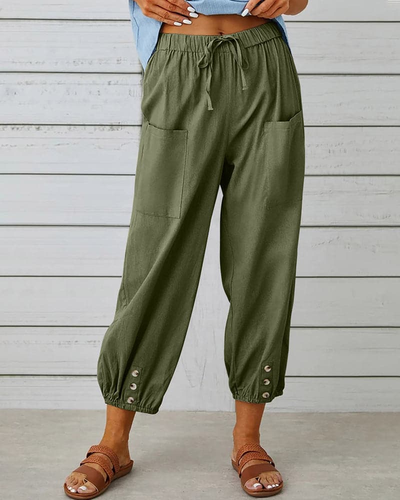 Basicfold Women's Drawstring Pants – Ankle Button Detail, Comfortable Fit-83253-8d5dd380-0cea-485b-8615-ae0bc8d8fe66