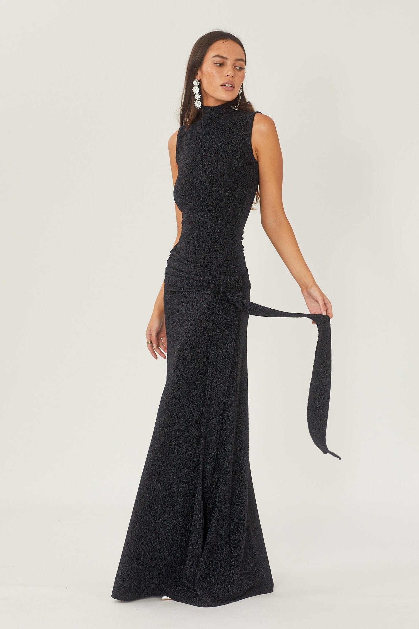 High Neck Sleeveless Maxi Dress with Belt