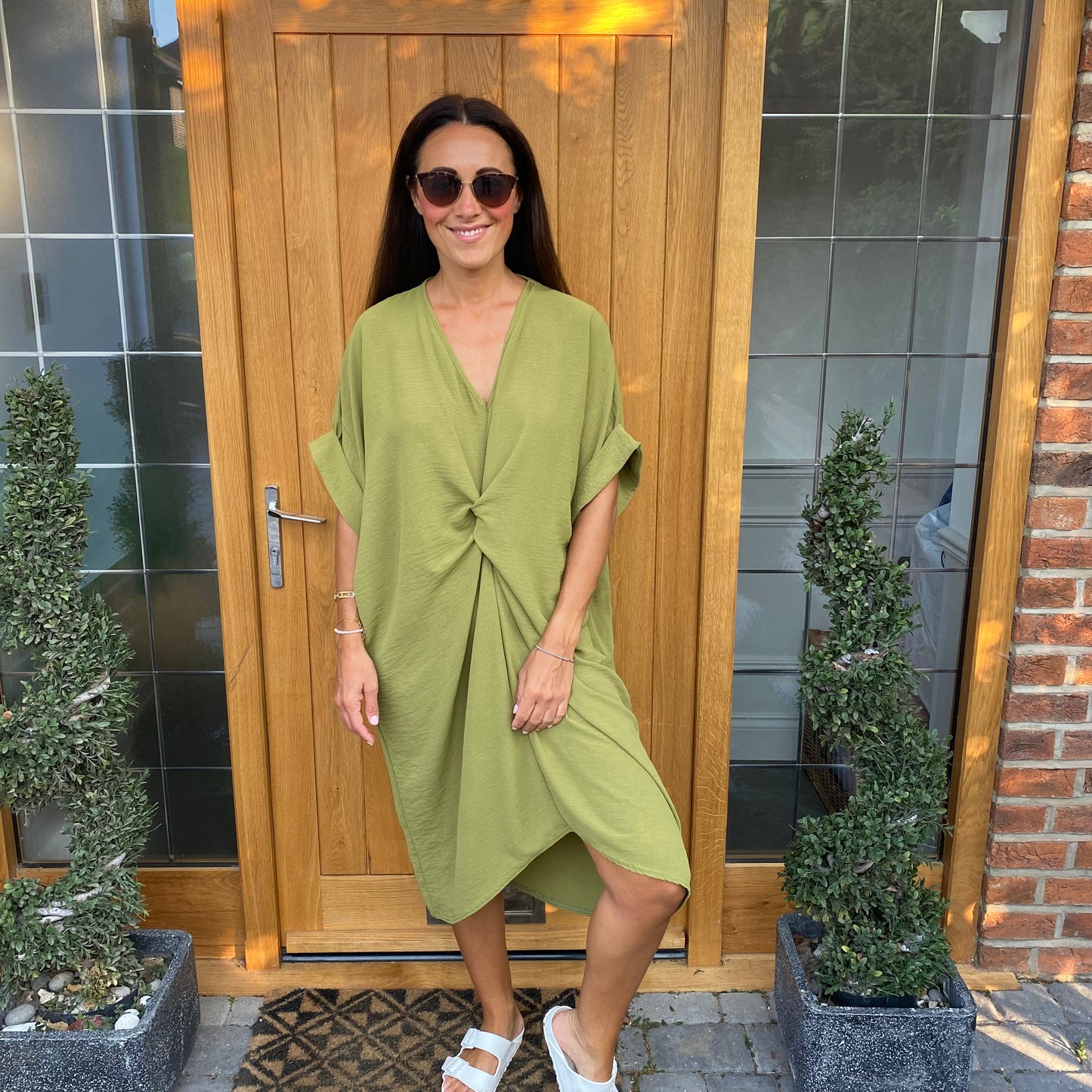 Knot-Waist Dress with Asymmetrical Hem