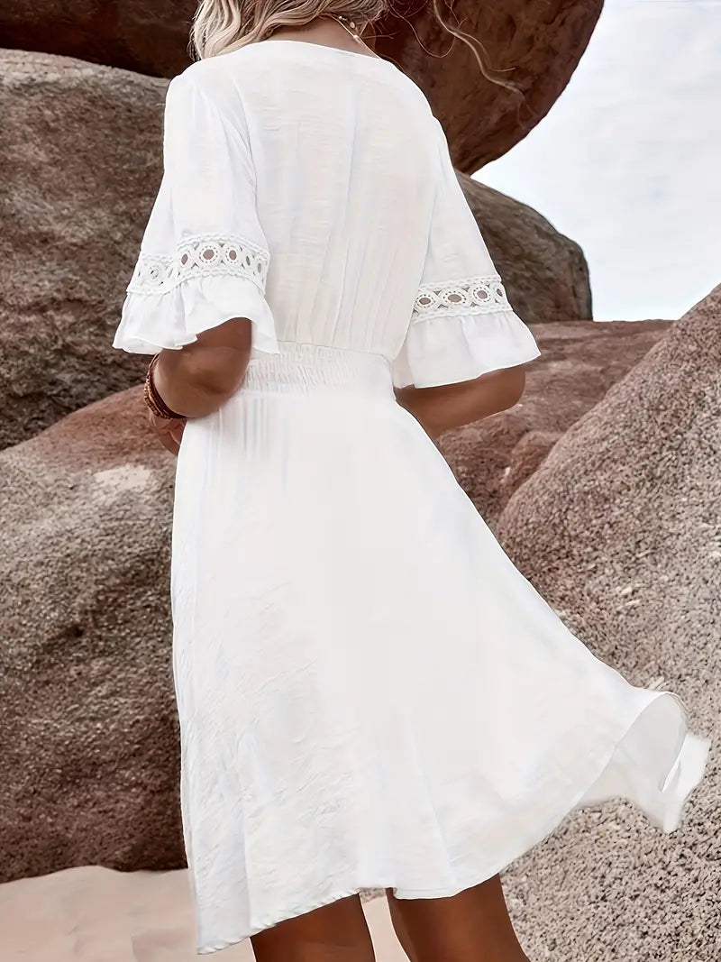 Floral Lace Trim Flowing A-Line Dress