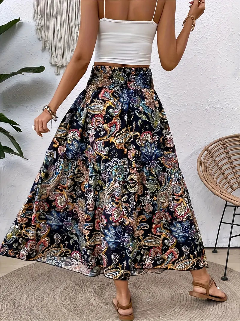 Bohemian Patterned A-Line Midi Skirt