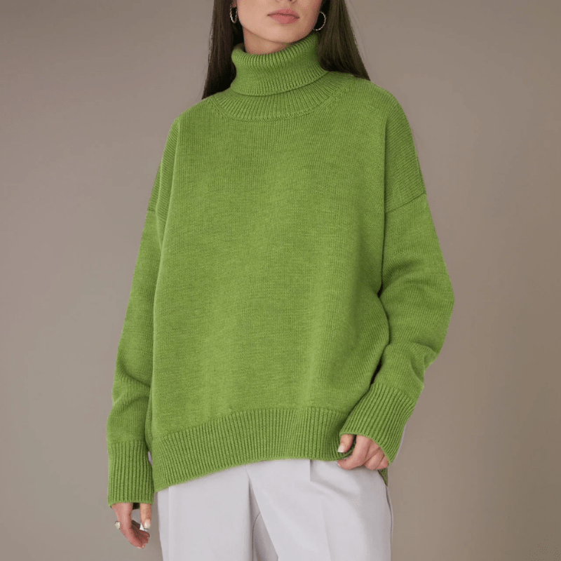 Oversized Knit Sweater - Ribbed Turtleneck