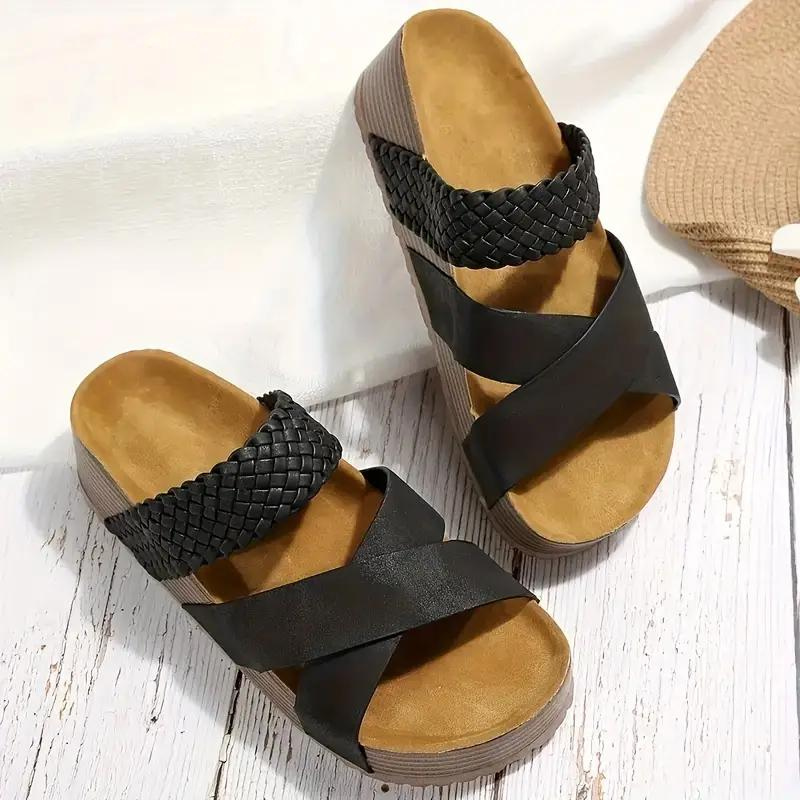 Woven Platform Sandals - Braided Strap Detail