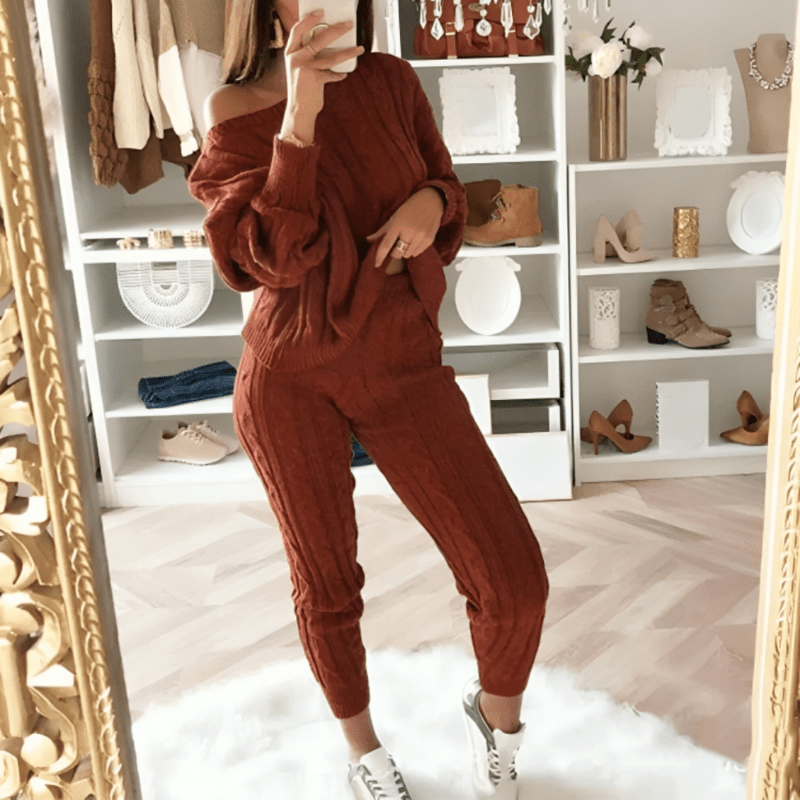 Knit Activewear Set - Cable Knit & Elastic Waist