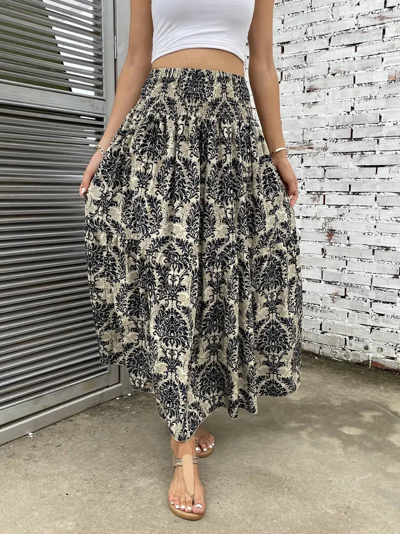 Bohemian Patterned A-Line Midi Skirt