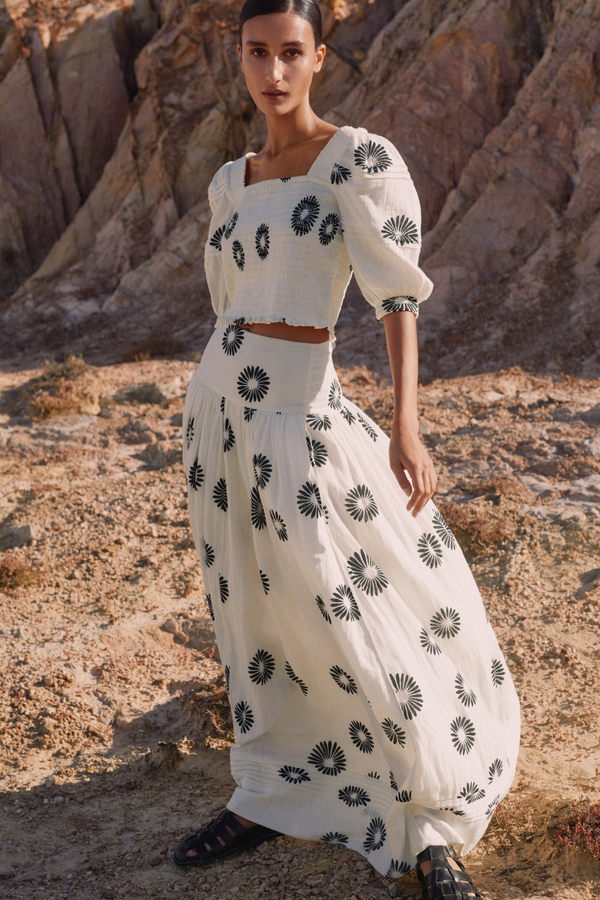 Floral Smocked Two-Piece Set - White Cotton