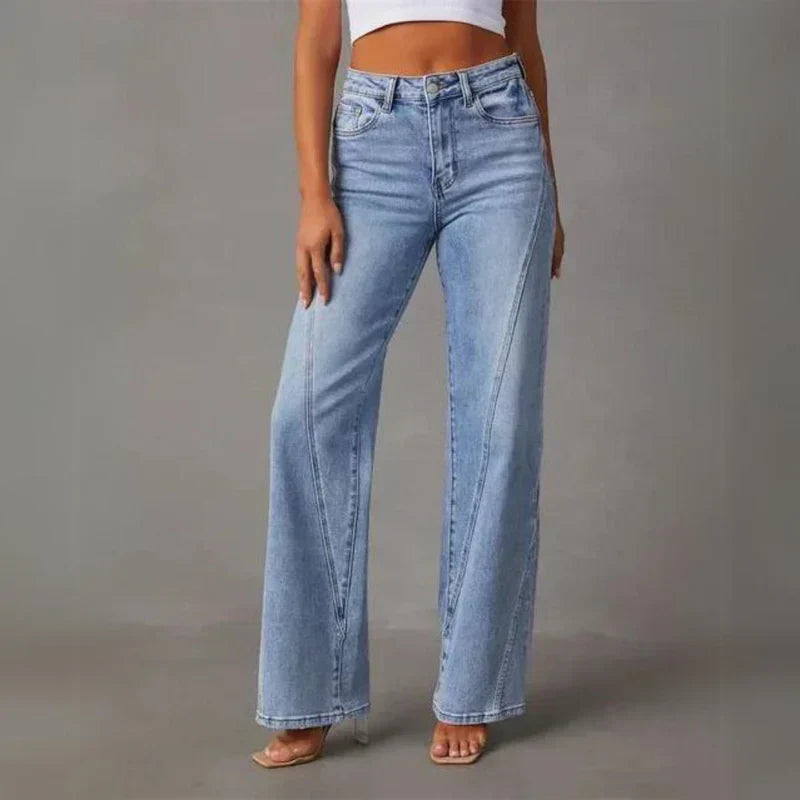 High-Waisted Wide Leg Jeans - Light Wash Denim