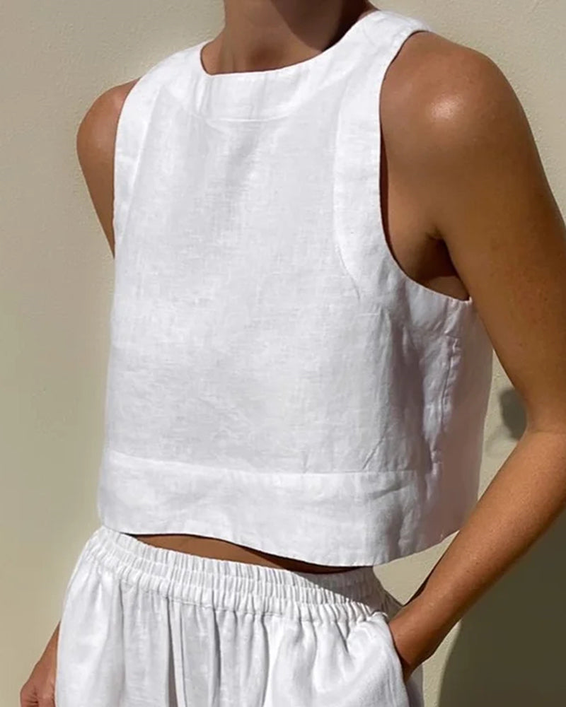 Sleeveless Crop Top with Wide-Leg Pants