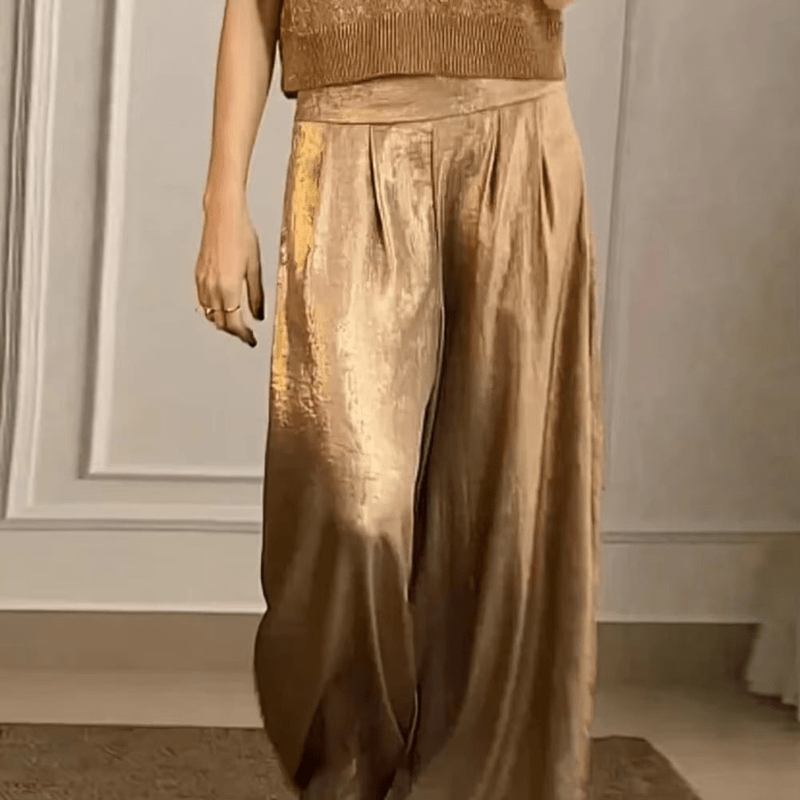 Wide Leg Pantaloons - High Waist Pleated Front