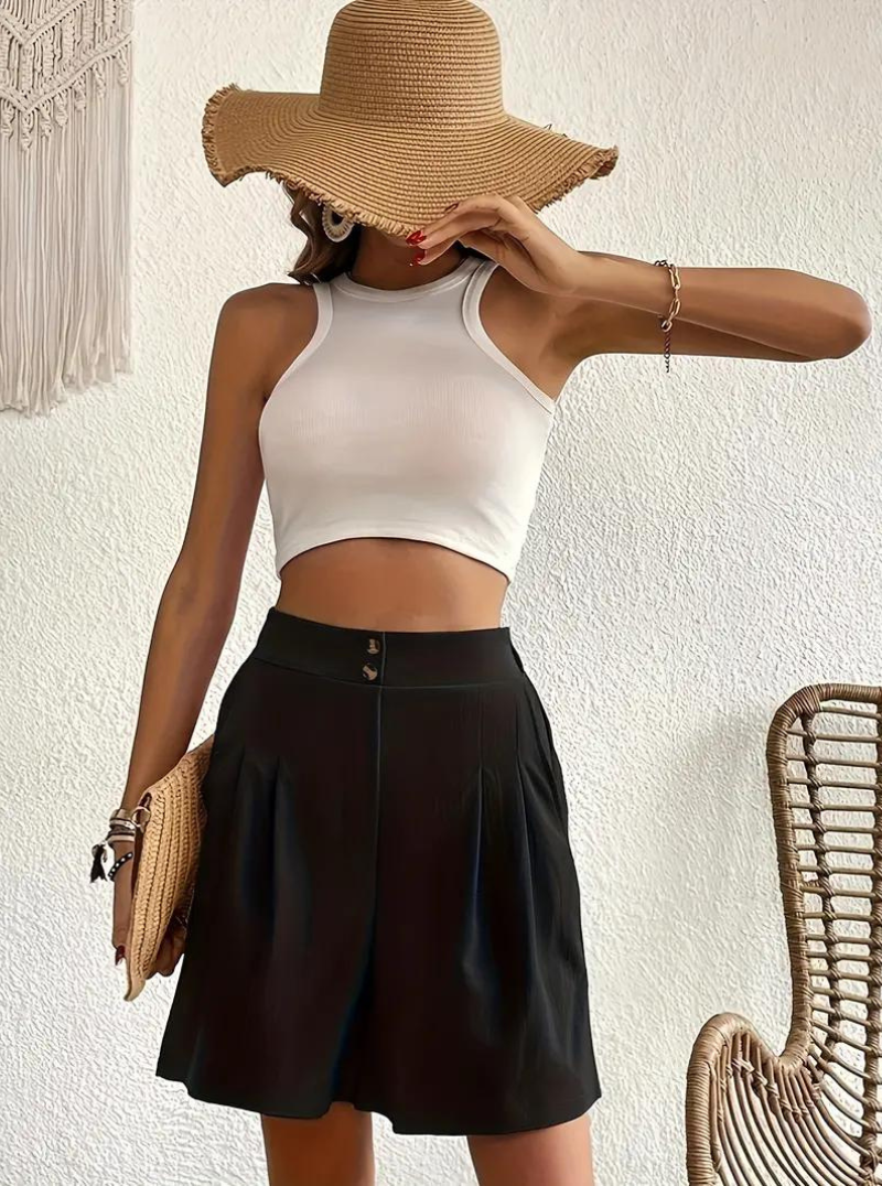 Women's High-Waist Pleated Shorts with Pockets – Versatile Style-82558-9c0cd8b3-3636-4aee-a99b-f1c6378e35e3