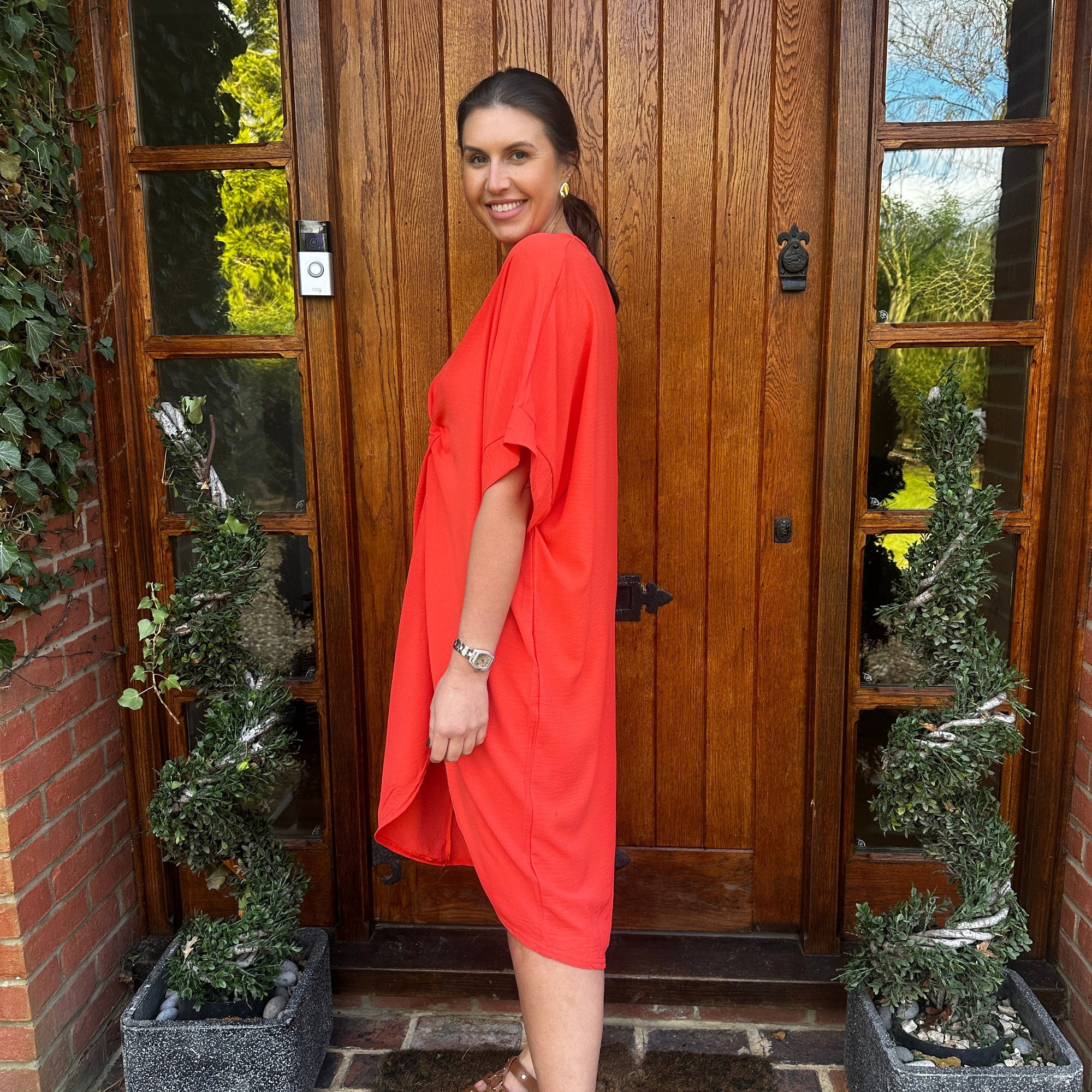 Knot-Waist Dress with Asymmetrical Hem