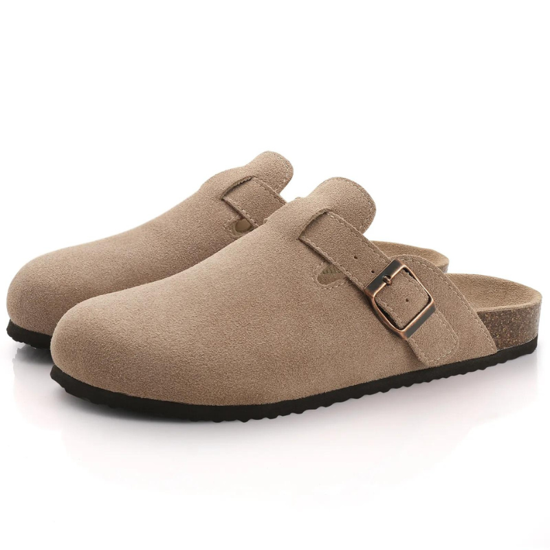Women's Suede Open-Back Mules with Cork Footbed & Adjustable Strap-82019-9e0d9dab-da83-4870-8fd4-8c2bacf80e8a