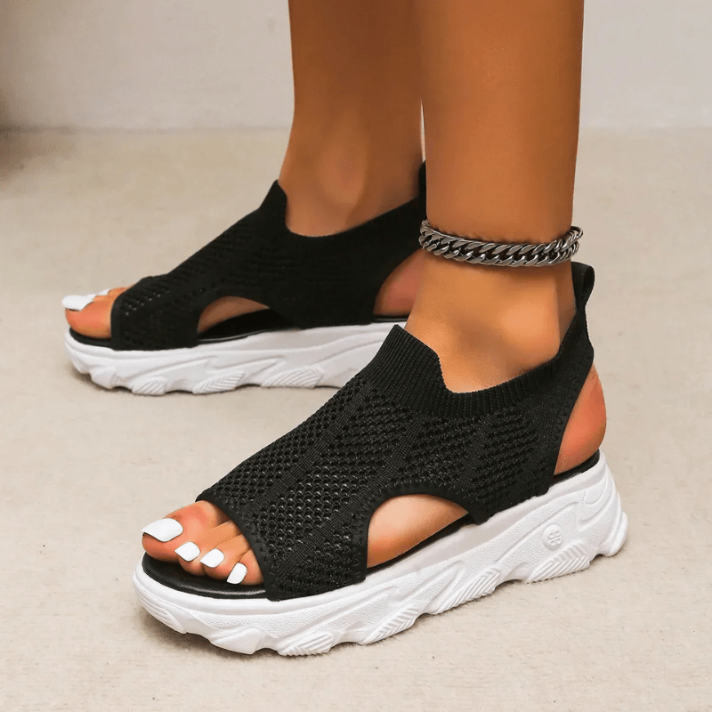 Knitted Open-Toe Sandals – Thick Sole, Pull Tab