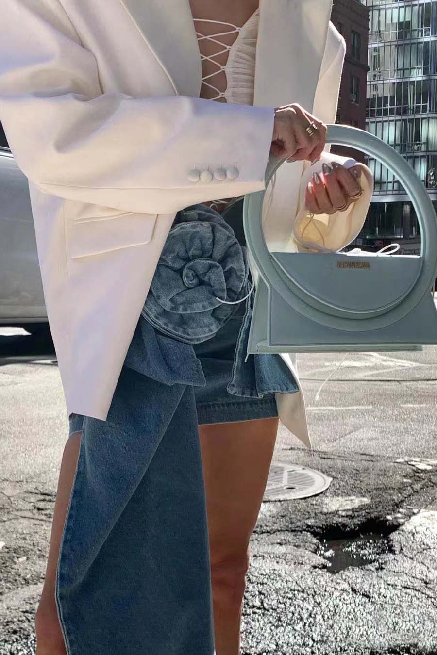 Denim Flower Mini Skirt - Asymmetrical Design