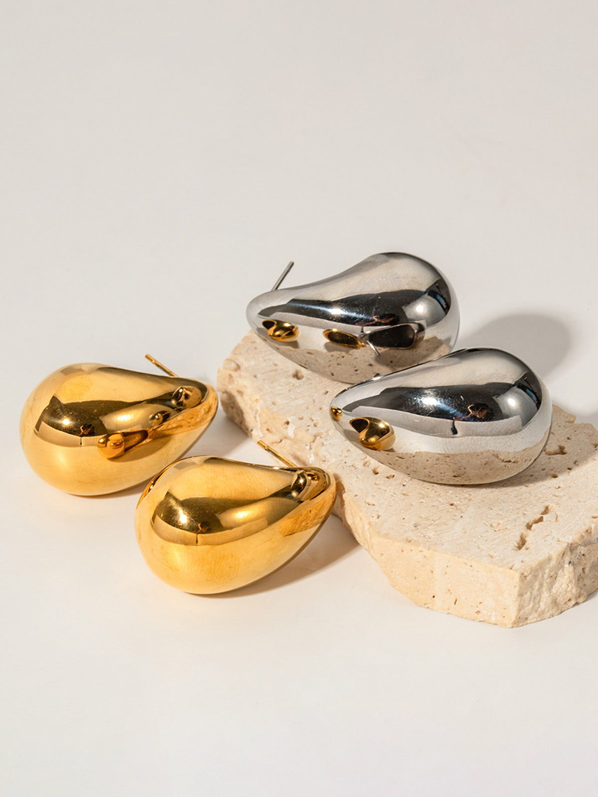 Sculptural Teardrop Earrings - Polished Metal