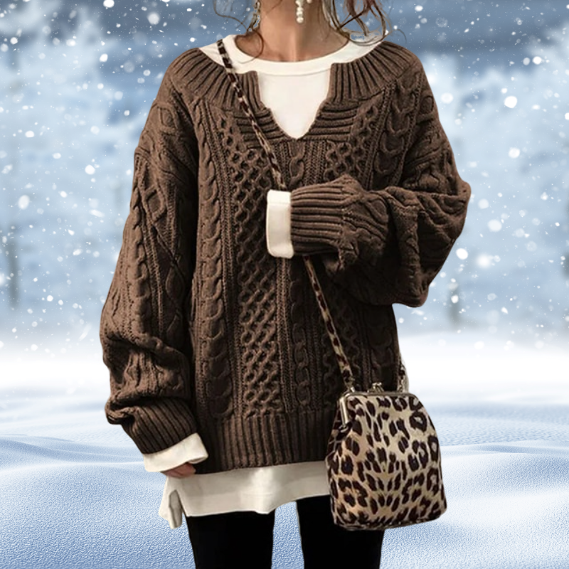 Women's Sweater, Cable Knit, V-Neck, Chunky Texture-53262-925ab543-c953-4f1f-90f3-49b6bb0857fd