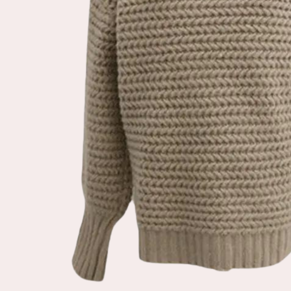 Women's Sweater – Off-White Chunky Knit, High Turtleneck, Oversized Sleeves, Cotton Acrylic Blend-54883-58562563899722