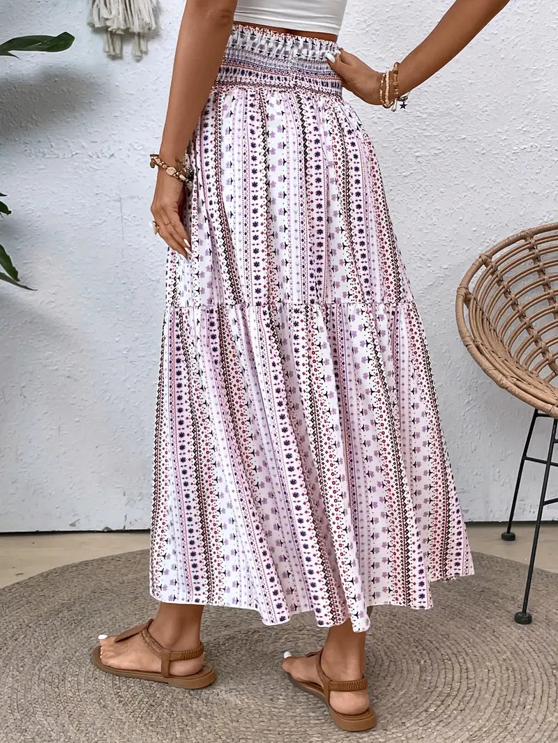 Bohemian Patterned A-Line Midi Skirt