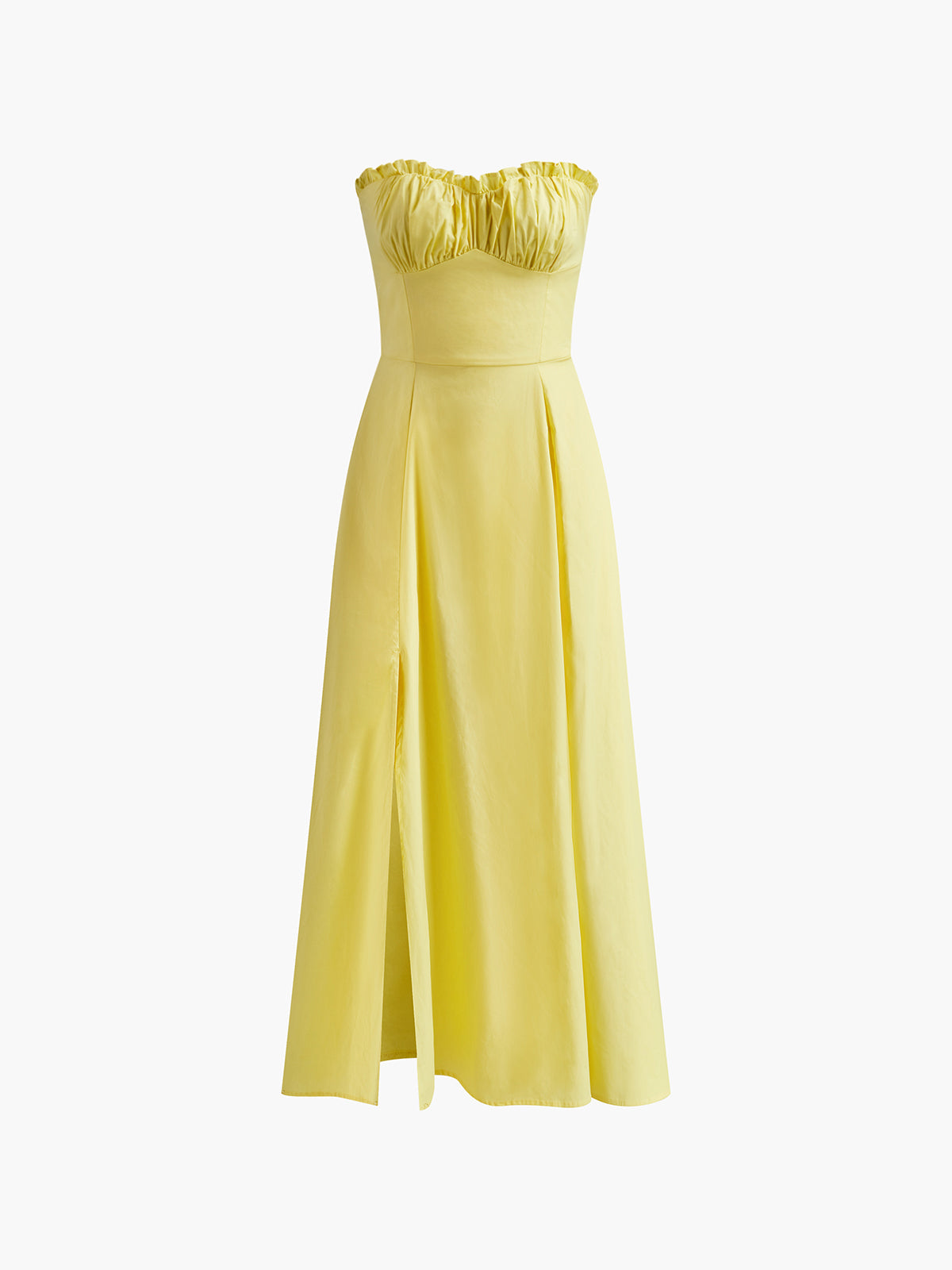 Strapless A-Line Dress - Ruffled Yellow Dress