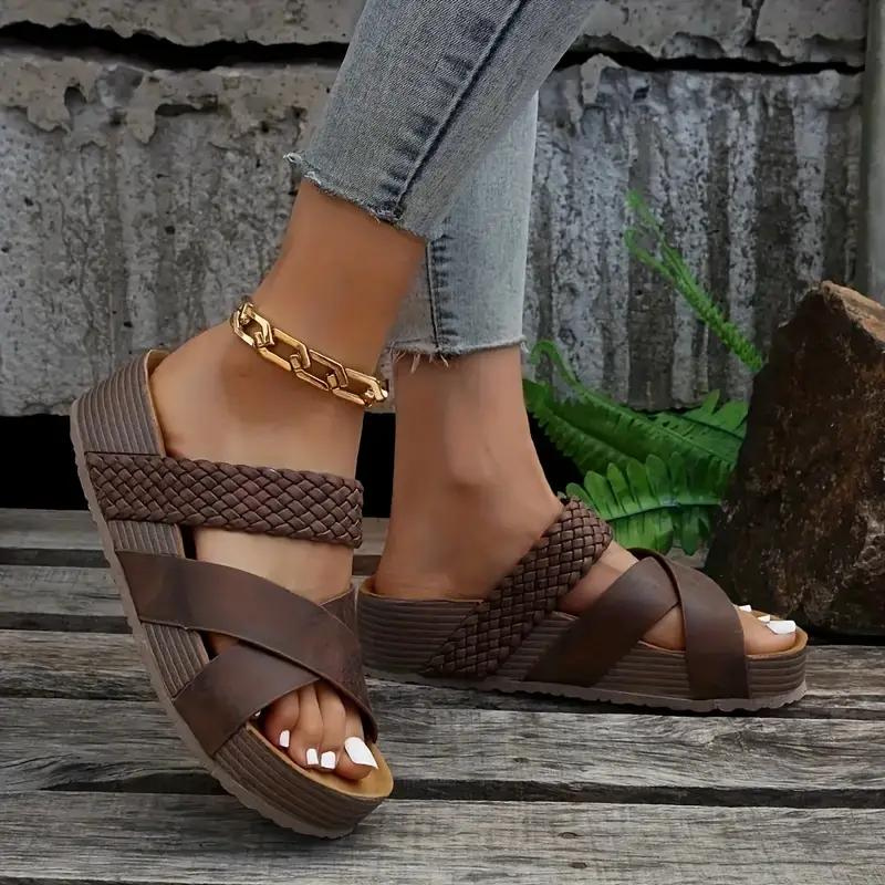 Woven Platform Sandals - Braided Strap Detail