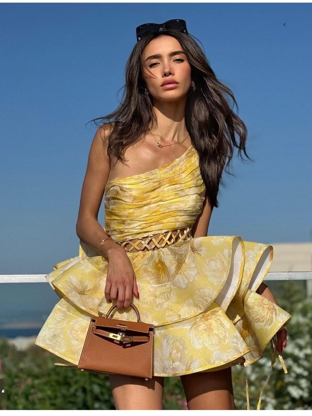 Women's One-Shoulder Floral Print Maxi Dress with Ruffled Asymmetrical Hem-83680-a57d4436-2264-4205-9645-ae1107f0ca76