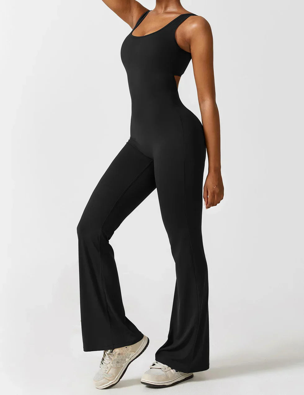 Women's Sleeveless Jumpsuit – Open Back, Flare Leg, Form-Fitting, Stretchy-83507-a6fe1854-a57e-44d4-b719-28a83807eda9