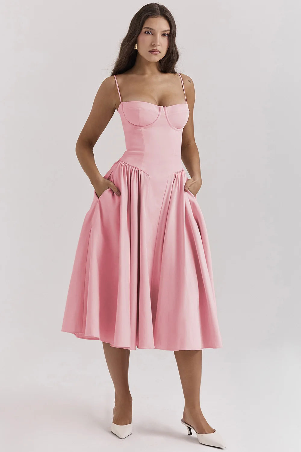 Women's Midi Dress – Pleated Skirt, Structured Bodice, Pockets-83506-a84c6a0a-a4b6-466e-8f59-98e799bebe56