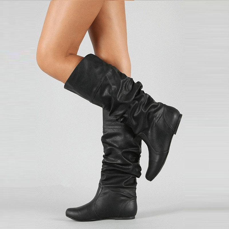 Slouchy Knee-High Boots - Low Stacked Heel