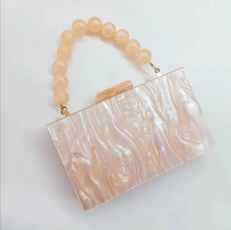 Sculptural Clutch - Beaded Handle, Marbled Effect