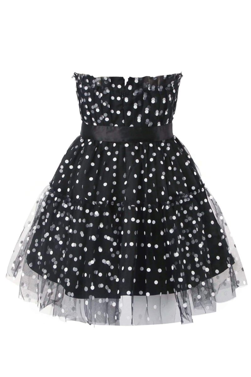 Polka Dot Tulle Dress - Strapless Ruffle Bodice
