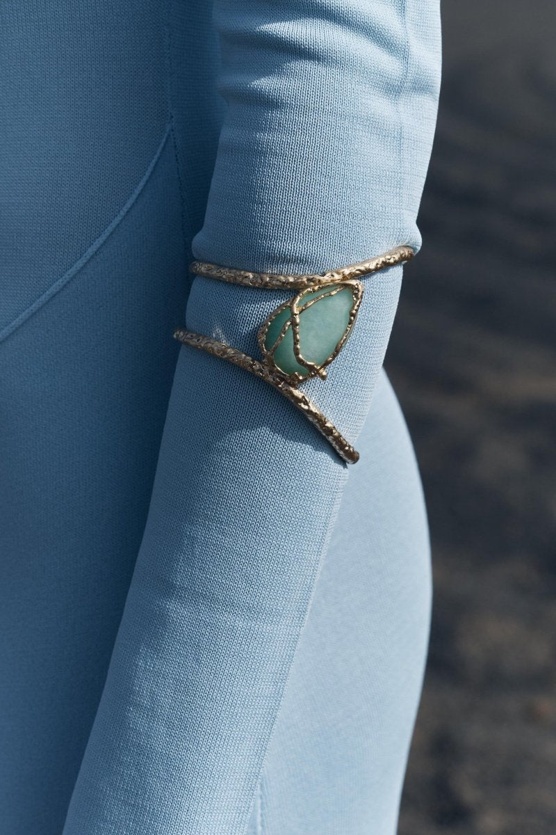 Gemstone Cuff Bracelet - Textured Metal Finish