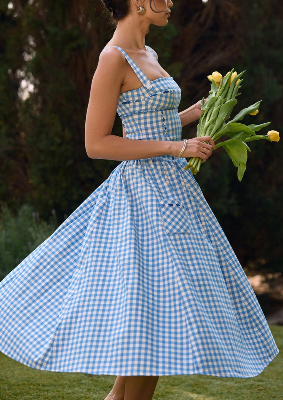 Women's Gingham Dress – Square Neck, Button Front, Classic Style-83592-b0cb1e5c-fde3-471e-ba62-0c88023ac2e9