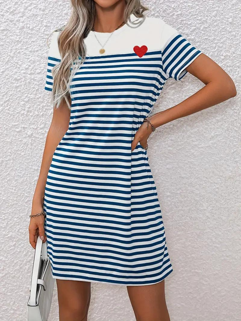 Striped A-Line Dress with Heart Detail