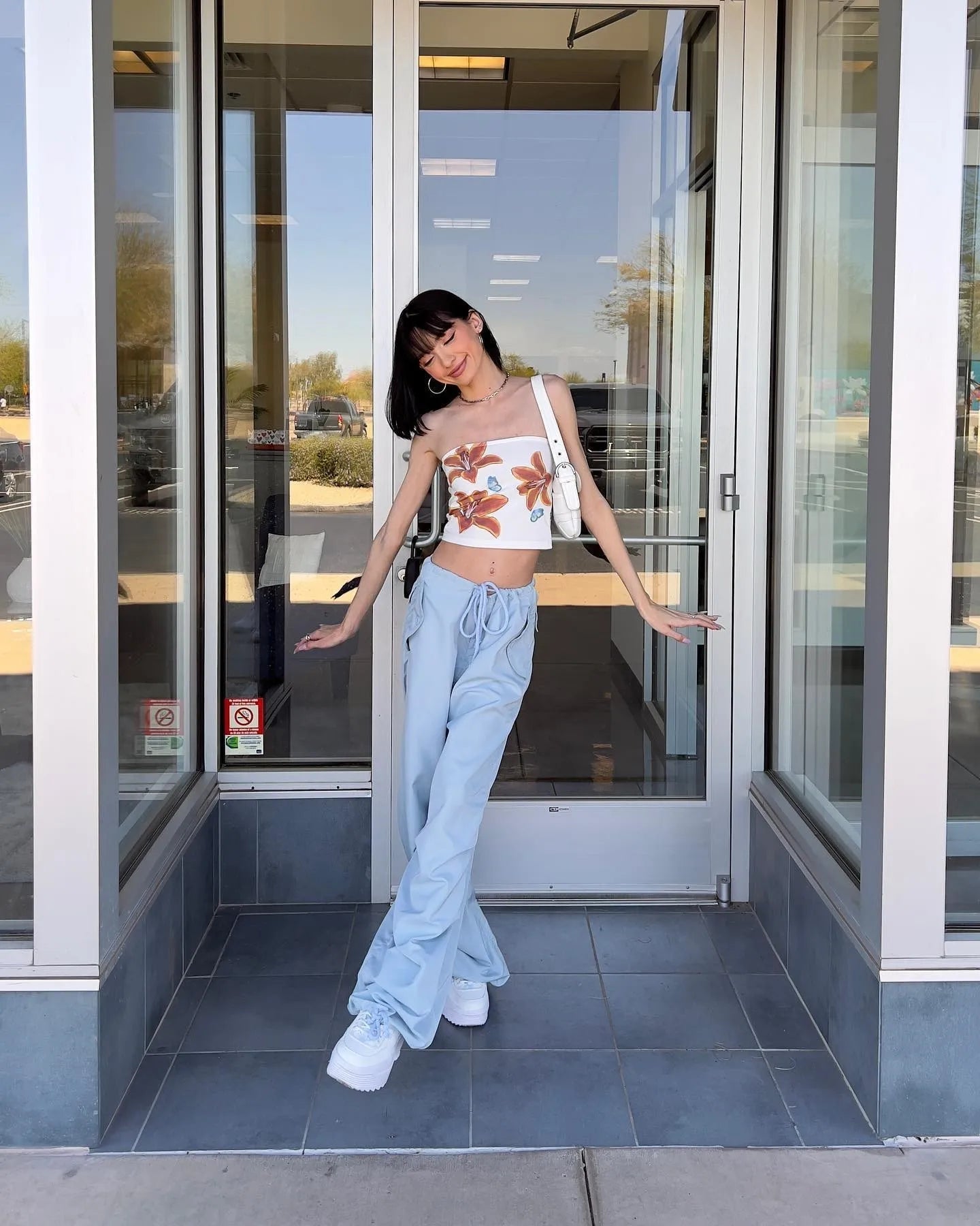 Floral Tube Top with Butterfly Accents