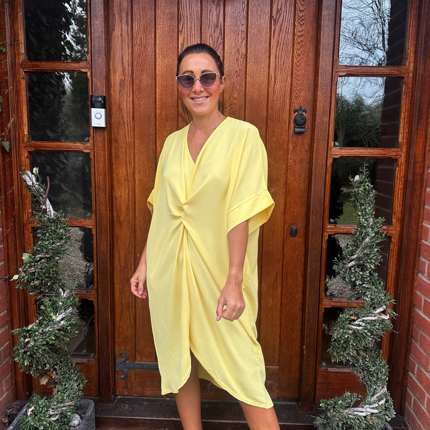 Knot-Waist Dress with Asymmetrical Hem