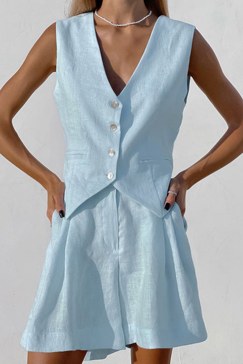 Vest and Pleated Shorts Two-Piece Set
