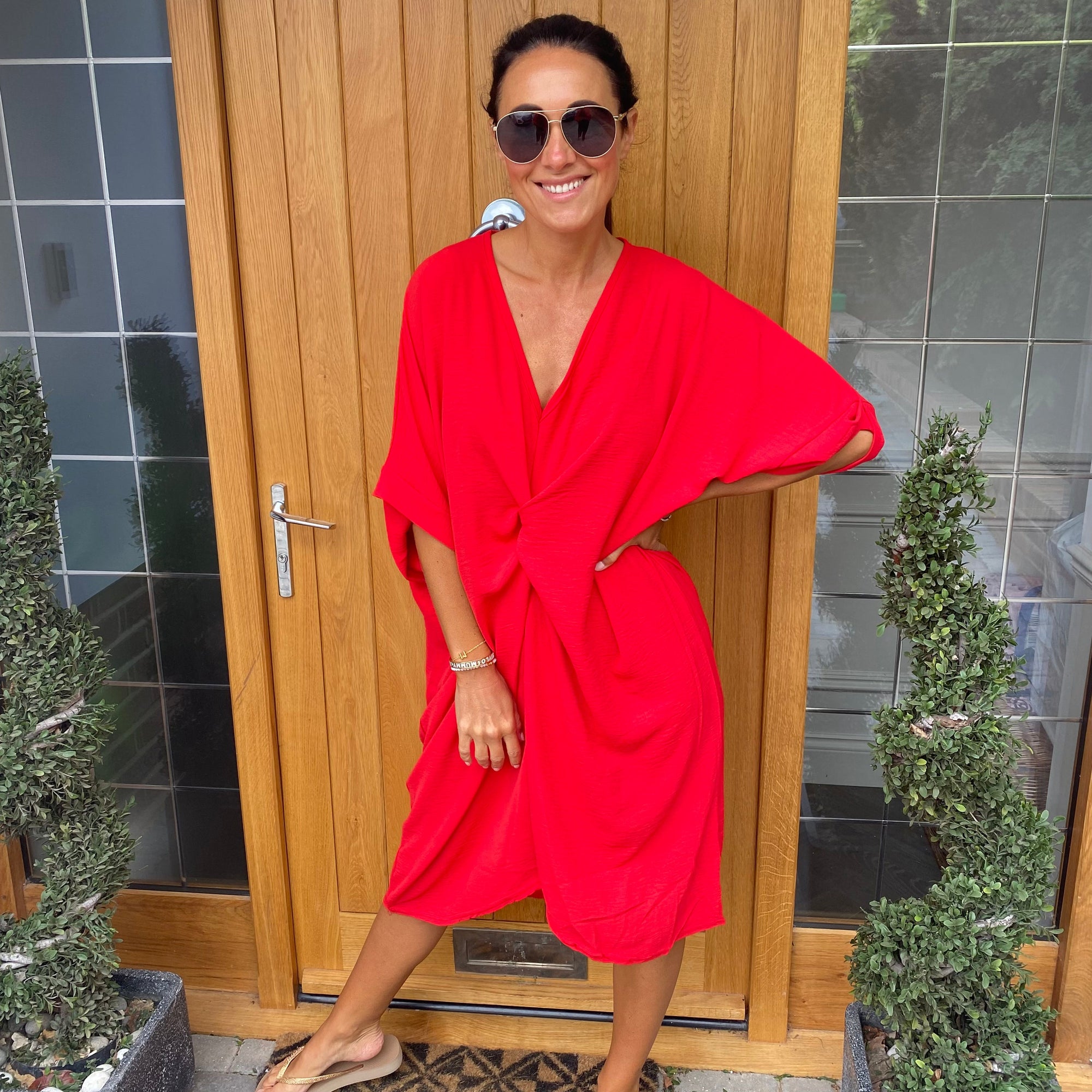 Knot-Waist Dress with Asymmetrical Hem