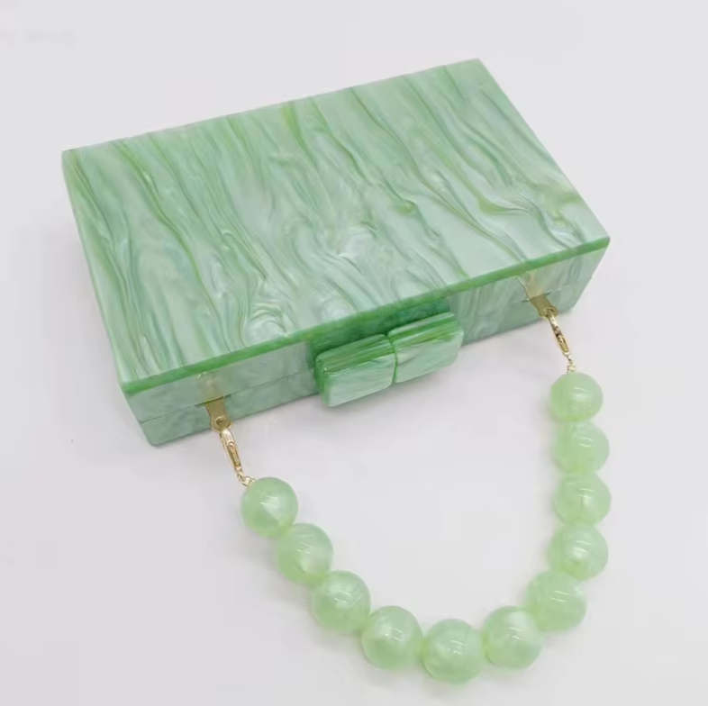 Sculptural Clutch - Beaded Handle, Marbled Effect