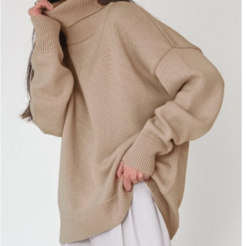Oversized Knit Sweater - Ribbed Turtleneck