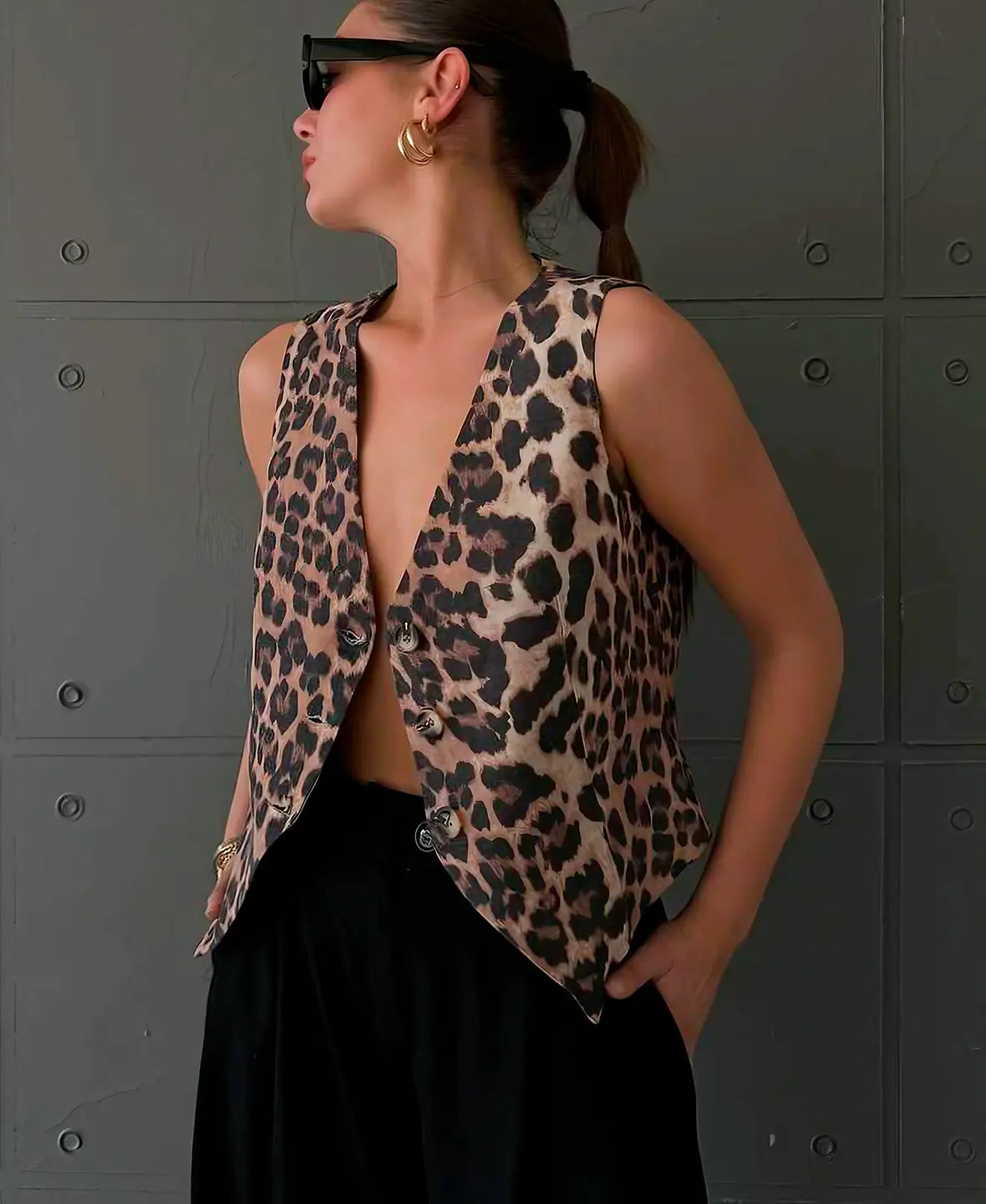 Leopard Print Button-Front Statement Vest