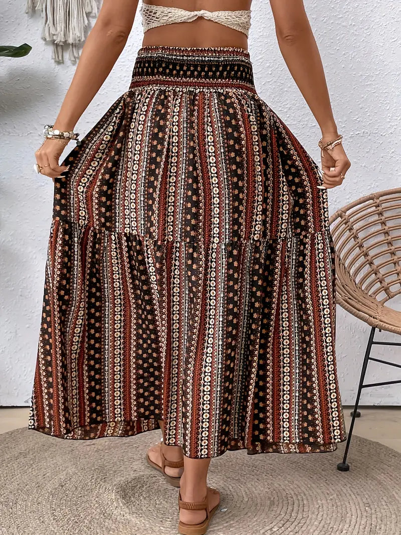 Bohemian Patterned A-Line Midi Skirt
