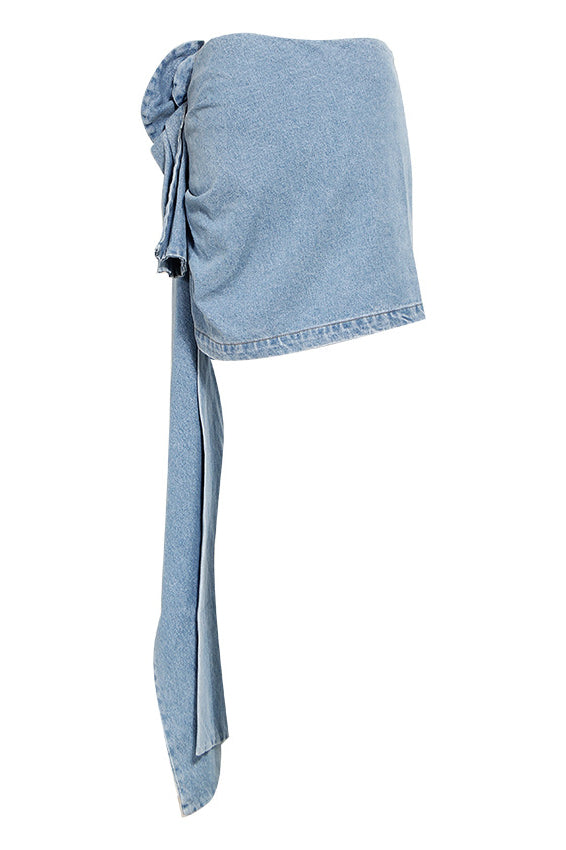 Denim Flower Mini Skirt - Asymmetrical Design