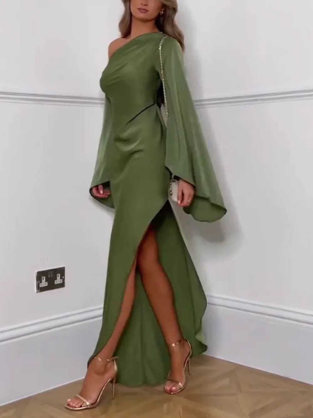 One-Shoulder Gown - High Slit, Evening Dress