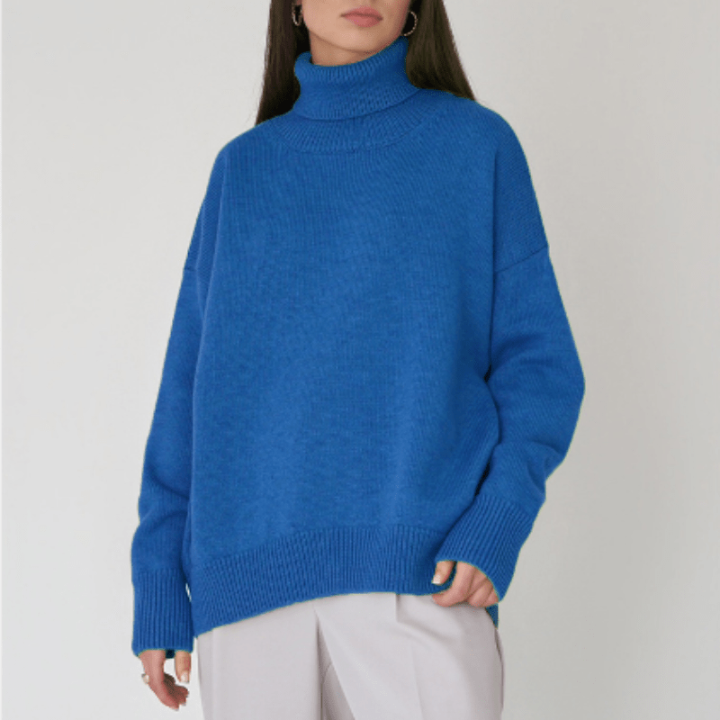 Oversized Knit Sweater - Ribbed Turtleneck