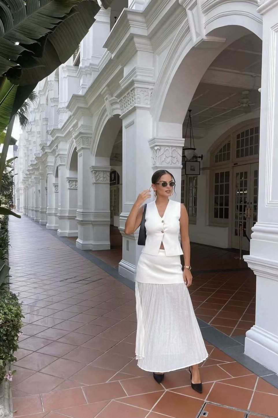 Sleeveless Vest & Pleated Skirt Set