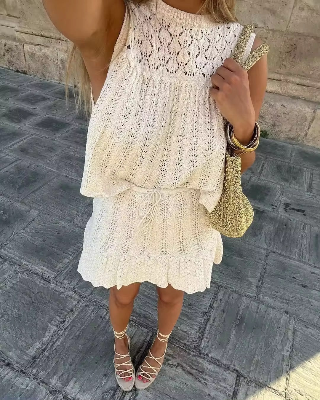 Knitted Two-Piece Set - A-Line Skirt