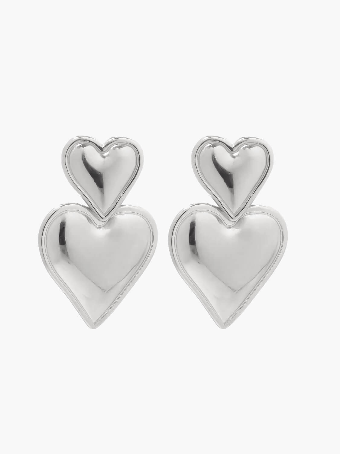 Layered Heart Drop Earrings - Polished Finish