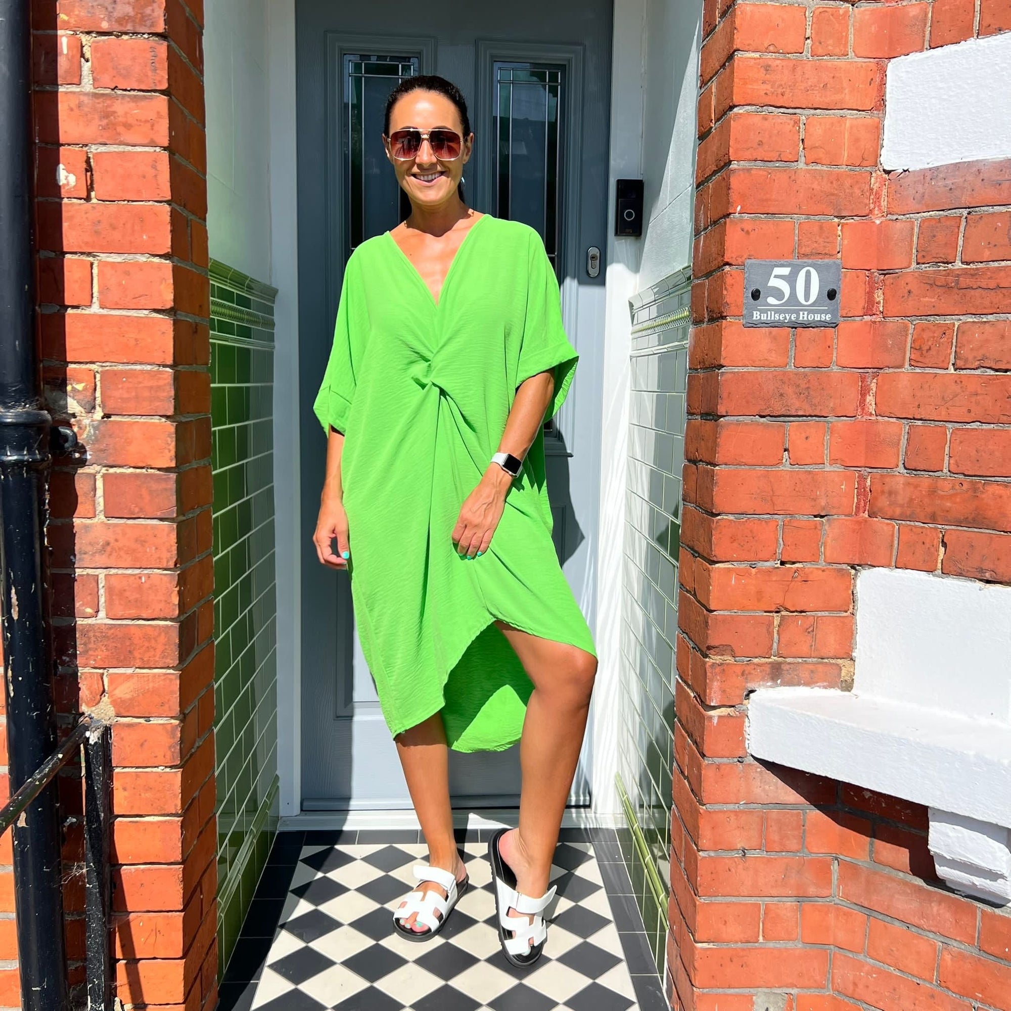 Knot-Waist Dress with Asymmetrical Hem