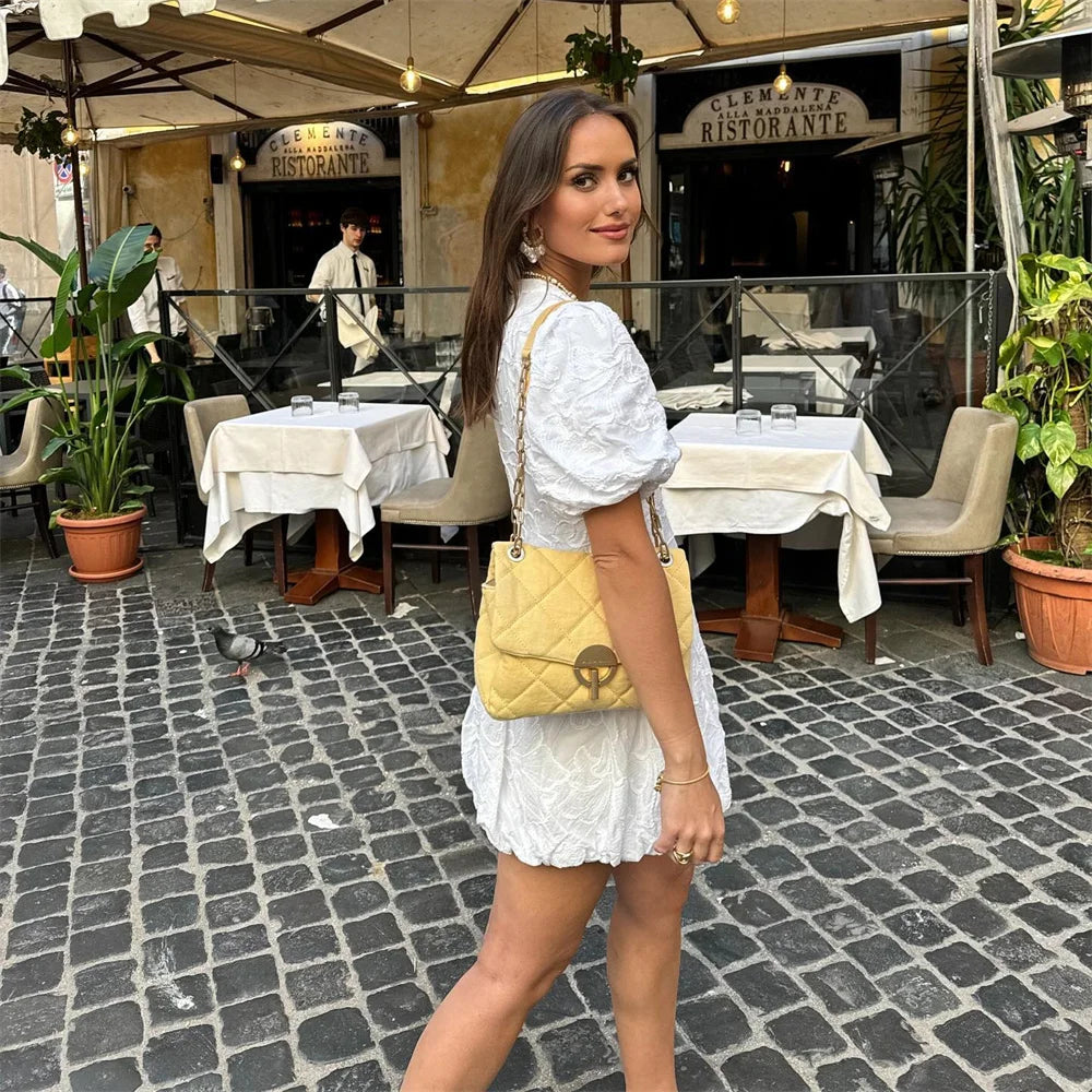 Women's White Embroidered V-Neck Short-Sleeve Dress, Feminine Summer Style-83645-c14c046f-ac50-4375-945c-829d78cd6690